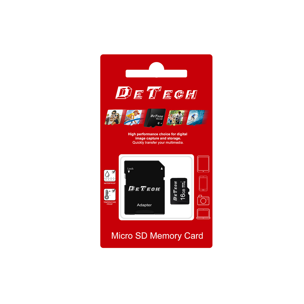 Карта памет DeTech Micro SDHC-I, 8GB, Class 10 + Адаптер - 62042