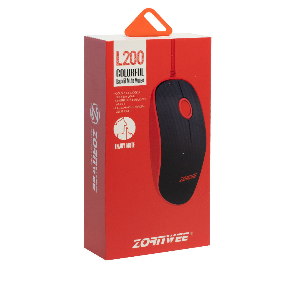 Мишка, ZornWee L200, Оптична,Черен/Червен - 628