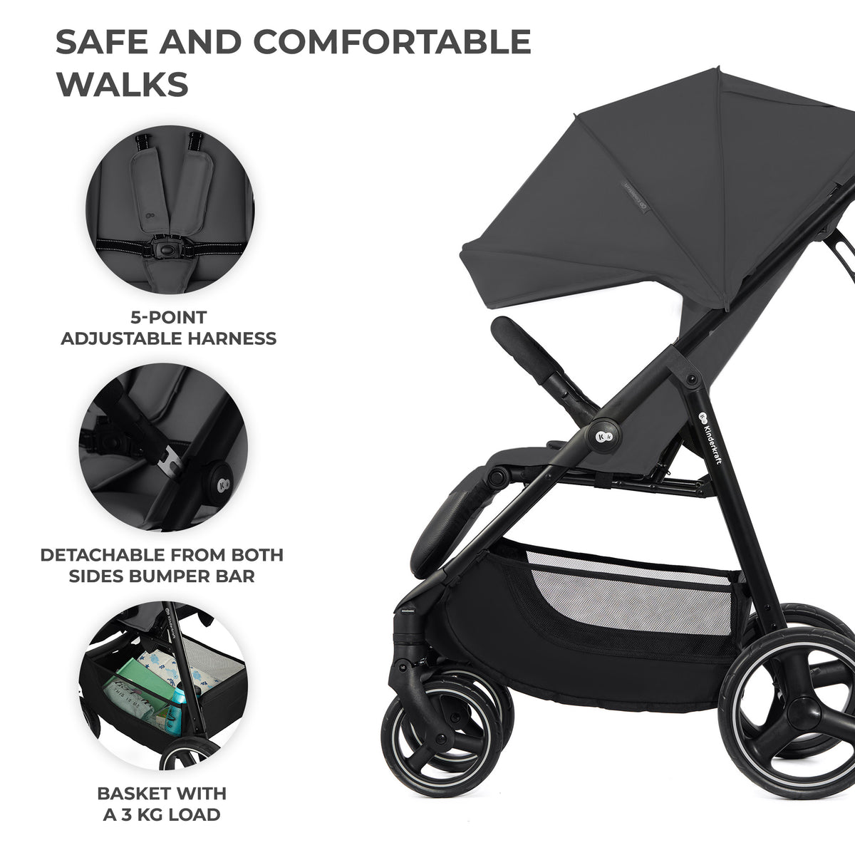 Kinderkraft TRIG 3 бебешка количка GRANITE GREY - снимка 3