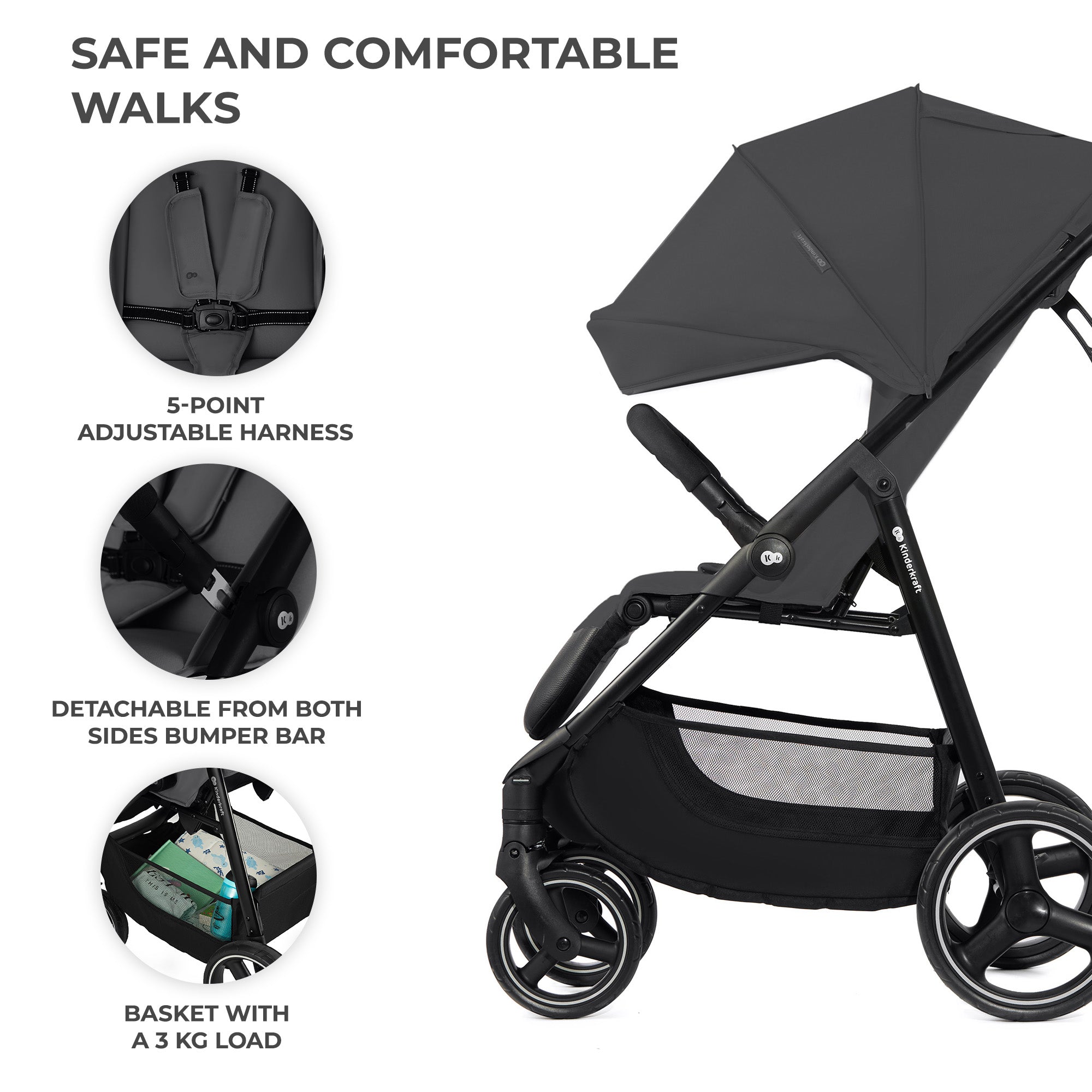 Kinderkraft TRIG 3 бебешка количка GRANITE GREY - снимка 3