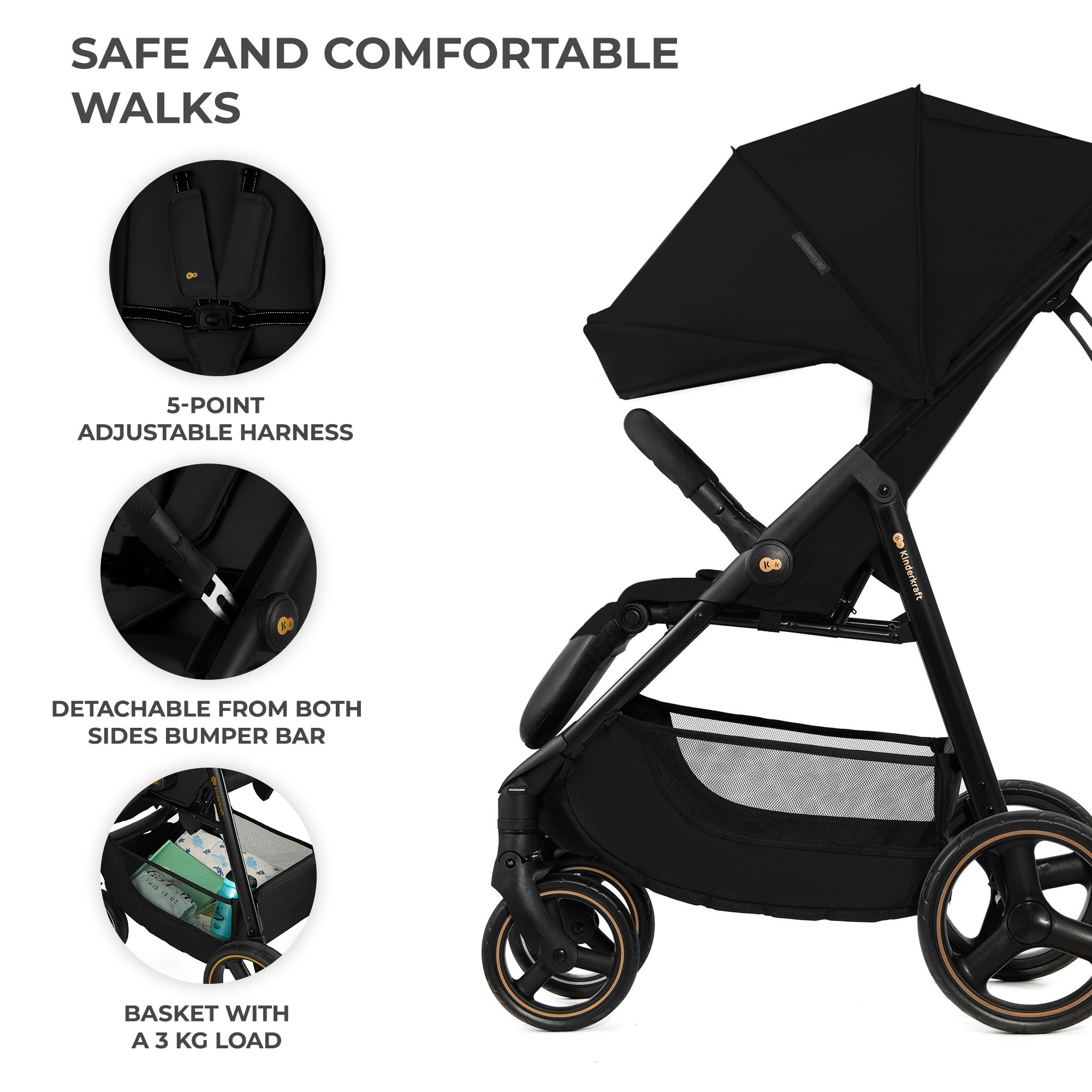 Kinderkraft TRIG 3 бебешка количка ONYX BLACK - снимка 5