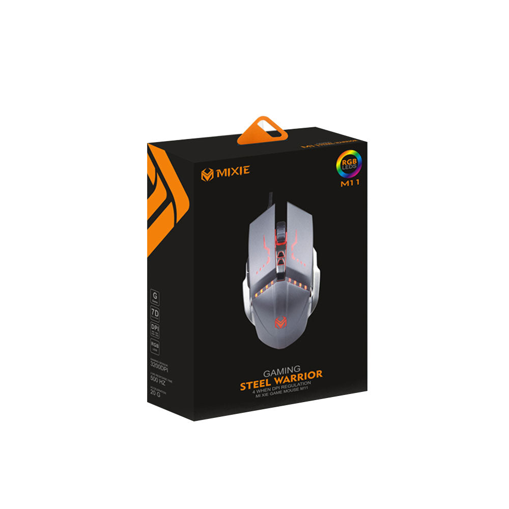 Геймърска мишка Mixie M11, Оптична, 7D, RGB, Сив - 730