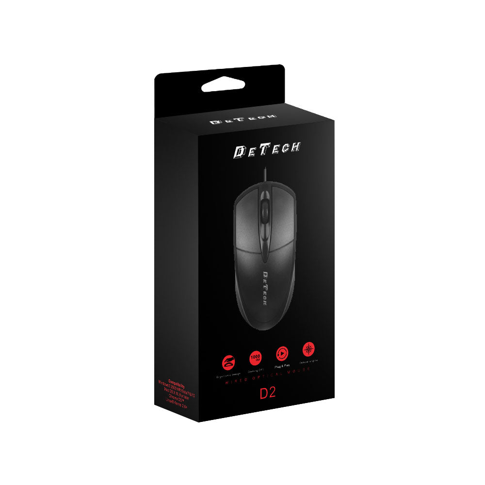 Мишка DeTech D2, Оптична, Черен - 733