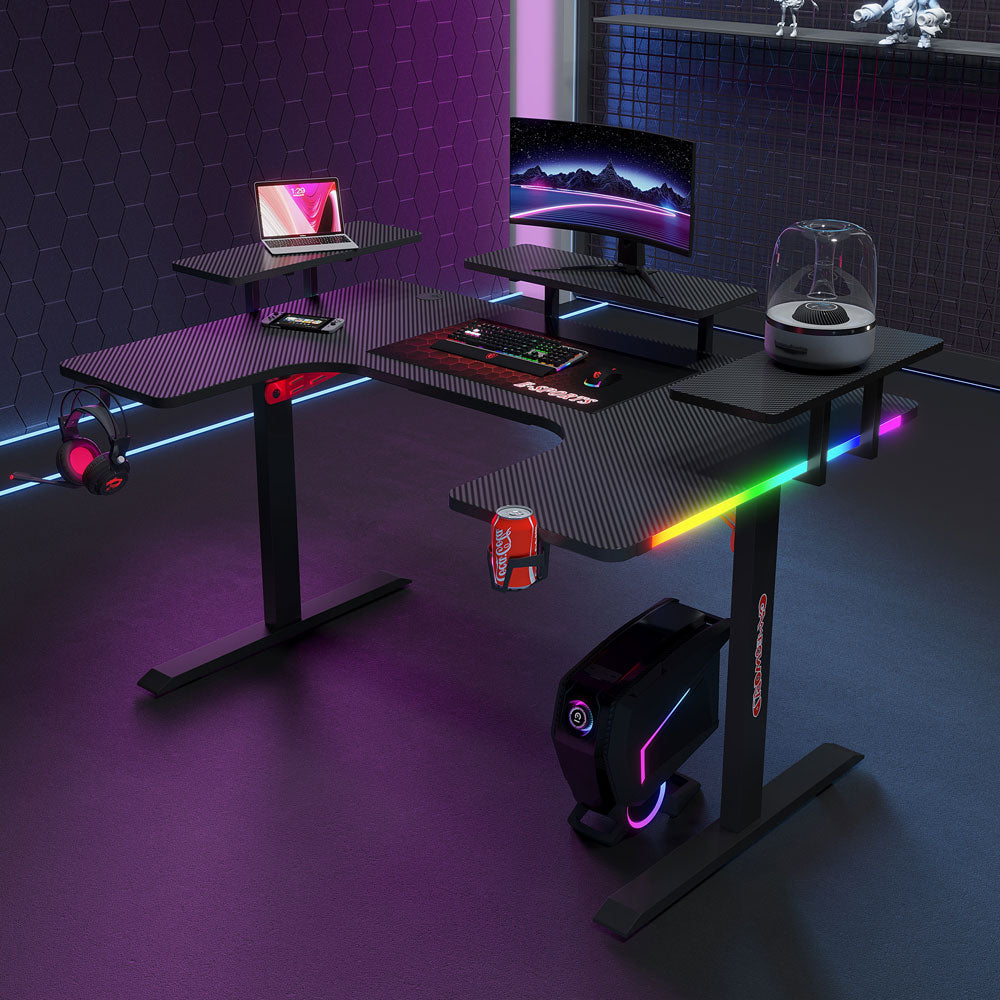 Геймърско бюро No brand P203, 5 в 1, RGB, Черен - 74004