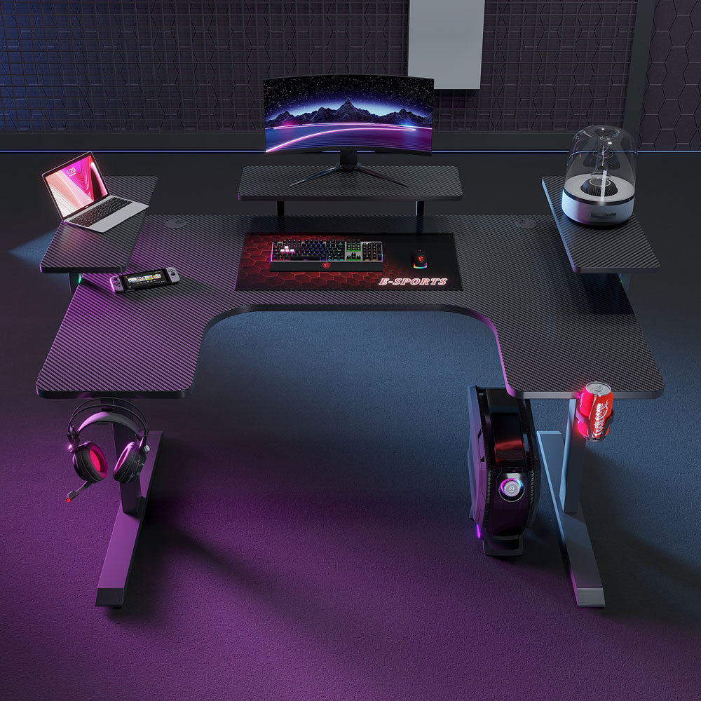 Геймърско бюро No brand P203, 5 в 1, RGB, Черен - 74004