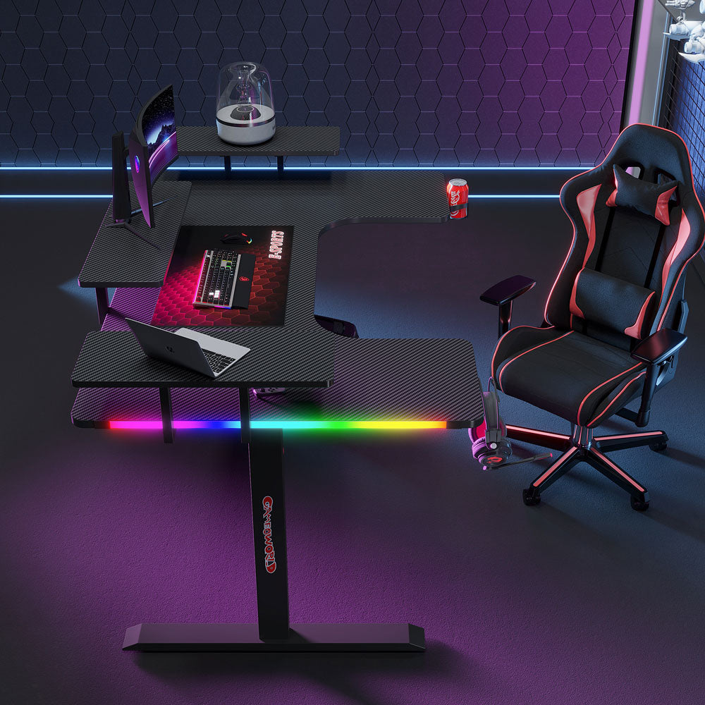 Геймърско бюро No brand P203, 5 в 1, RGB, Черен - 74004