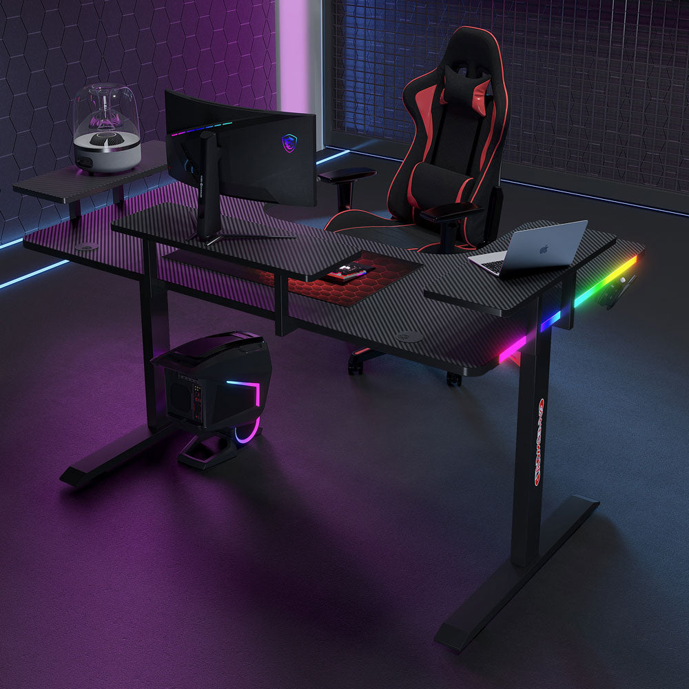 Геймърско бюро No brand P203, 5 в 1, RGB, Черен - 74004