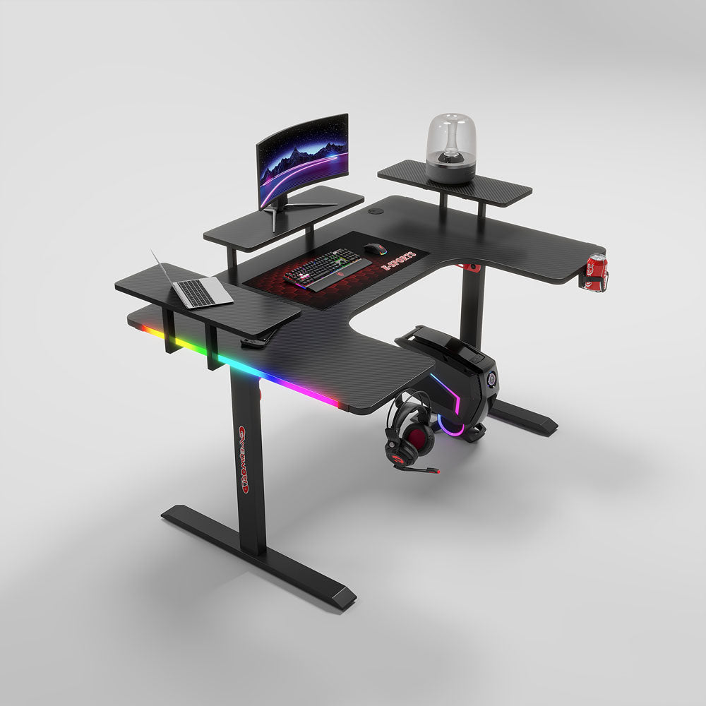 Геймърско бюро No brand P203, 5 в 1, RGB, Черен - 74004
