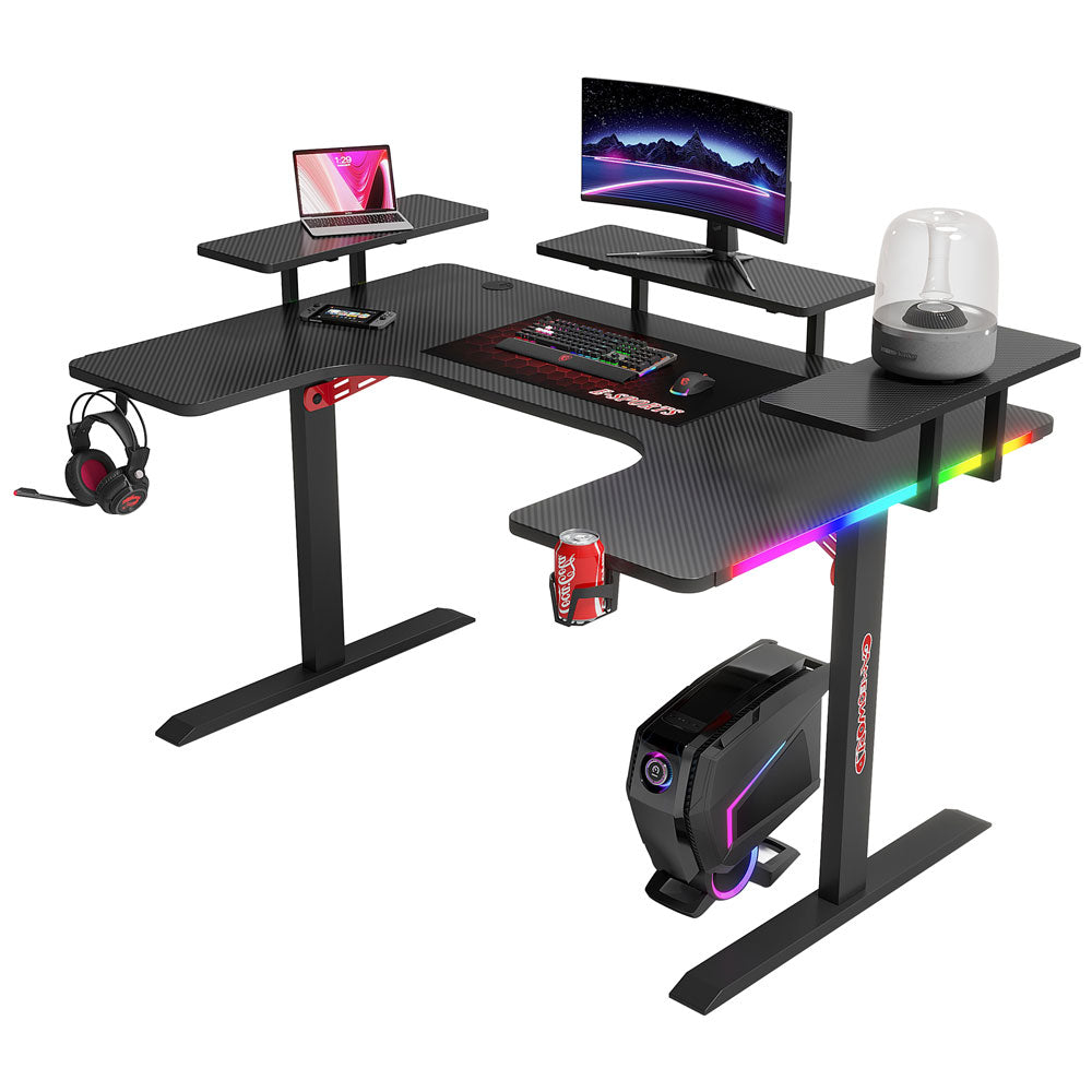 Геймърско бюро No brand P203, 5 в 1, RGB, Черен - 74004