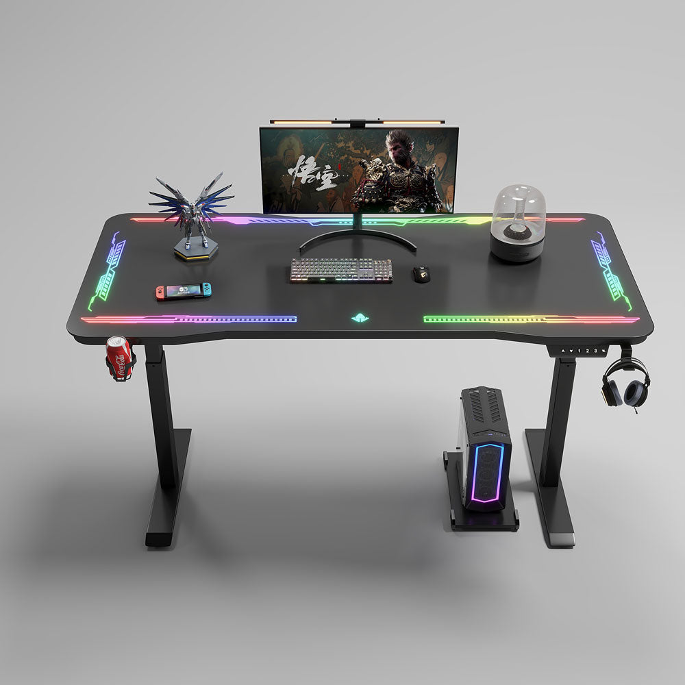 Геймърско бюро No brand Y109, 4 в 1, RGB, Черен - 74009