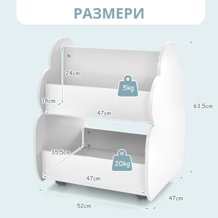 Двустранна етажерка за книжки и играчки, Costway - снимка 3