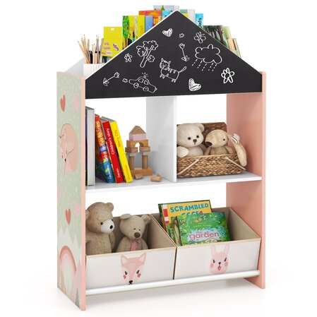 Детска дървена етажерка за книжки и играчки, 3в1, Costway