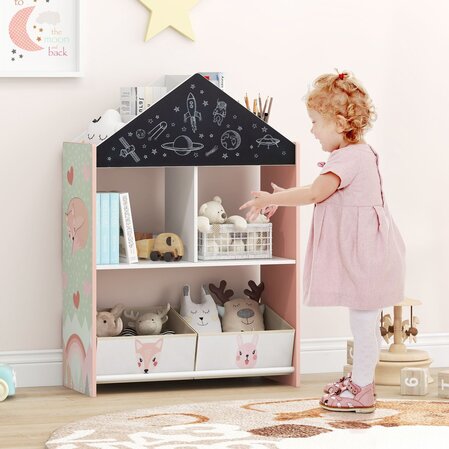 Детска дървена етажерка за книжки и играчки, 3в1, Costway - снимка 2