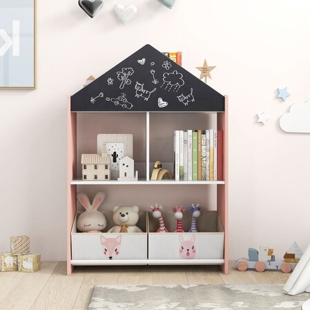 Детска дървена етажерка за книжки и играчки, 3в1, Costway - снимка 3