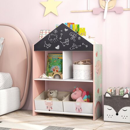 Детска дървена етажерка за книжки и играчки, 3в1, Costway - снимка 4