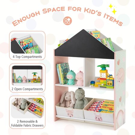 Детска дървена етажерка за книжки и играчки, 3в1, Costway - снимка 5