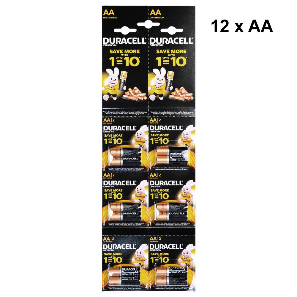 Алкални батерии Duracell AA, LR6/MN1500, 1.5V, 12бр. - 87048