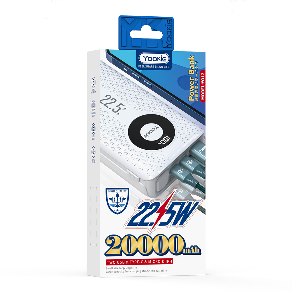 Преносима батерия Yookie YO12, 20000mAh, 22.5W, Бял - 87061