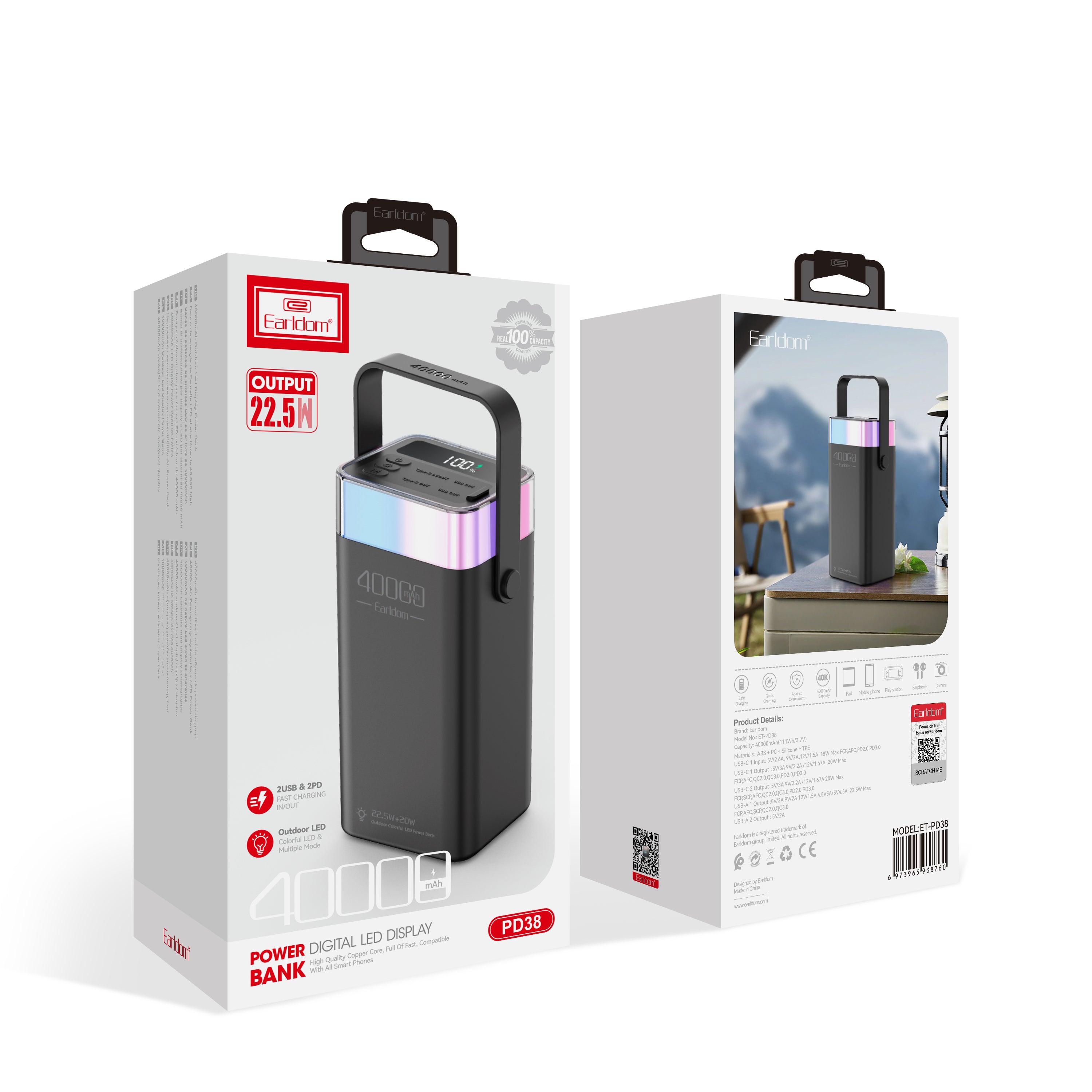 Преносима батерия Earldom ET-PD38 40 000mAh, Черен - 87084