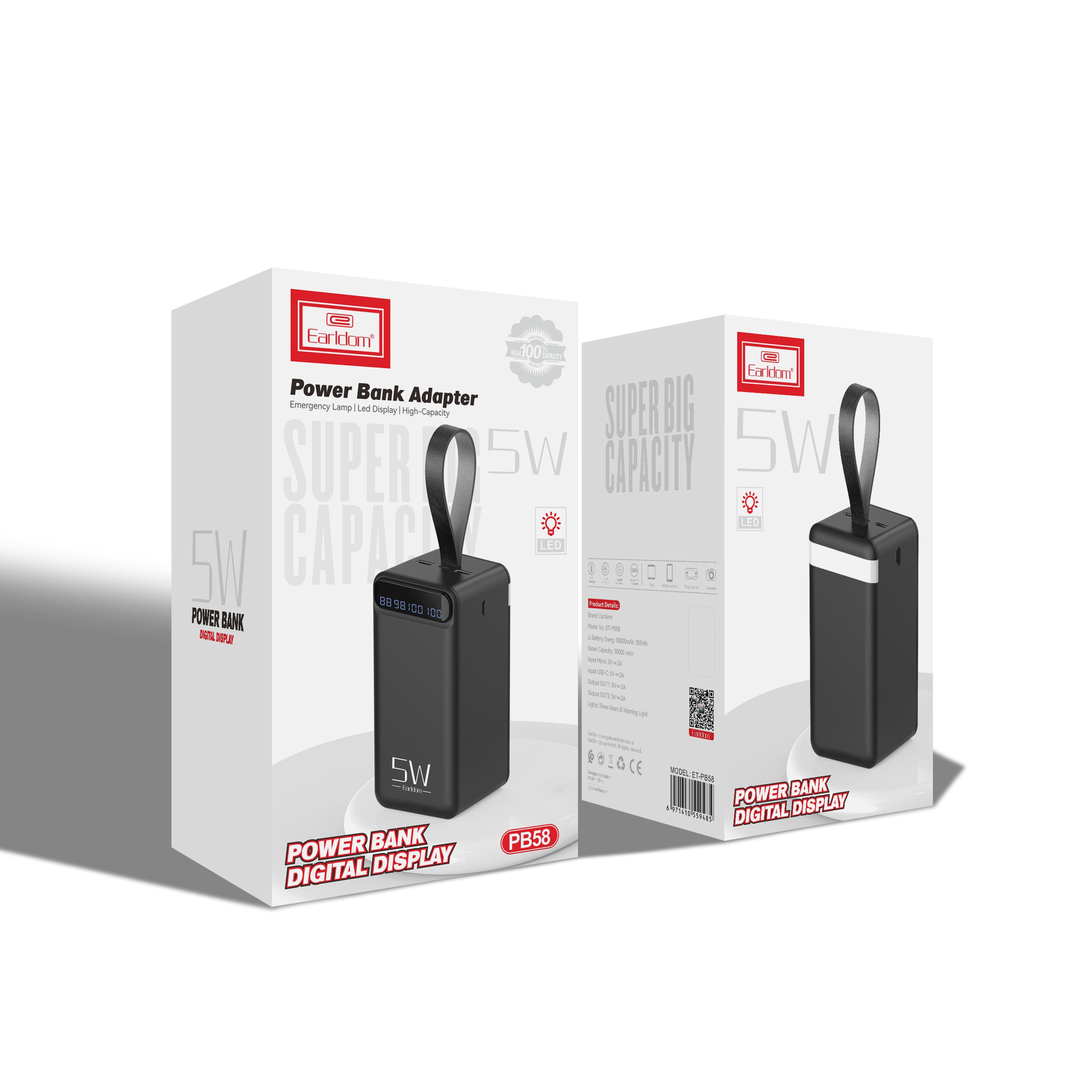 Преносима батерия Earldom ET-PB58 50000mAh, Черен - 87086