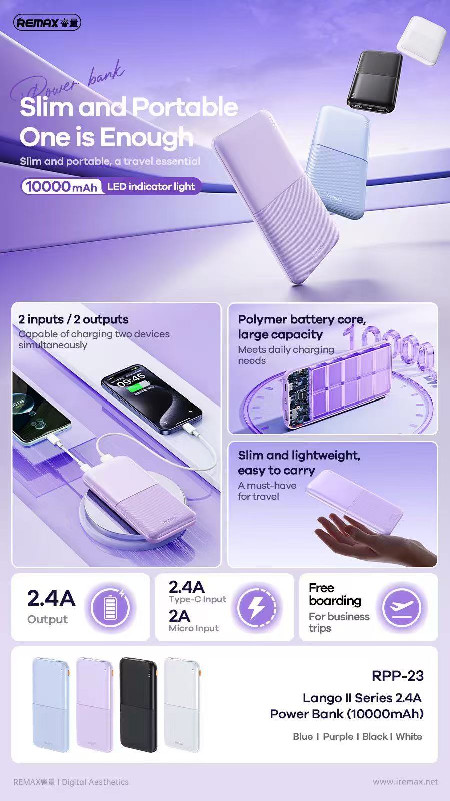 Преносима батерия Remax RPP-23, 10000mAh, Различни цветове - 87099