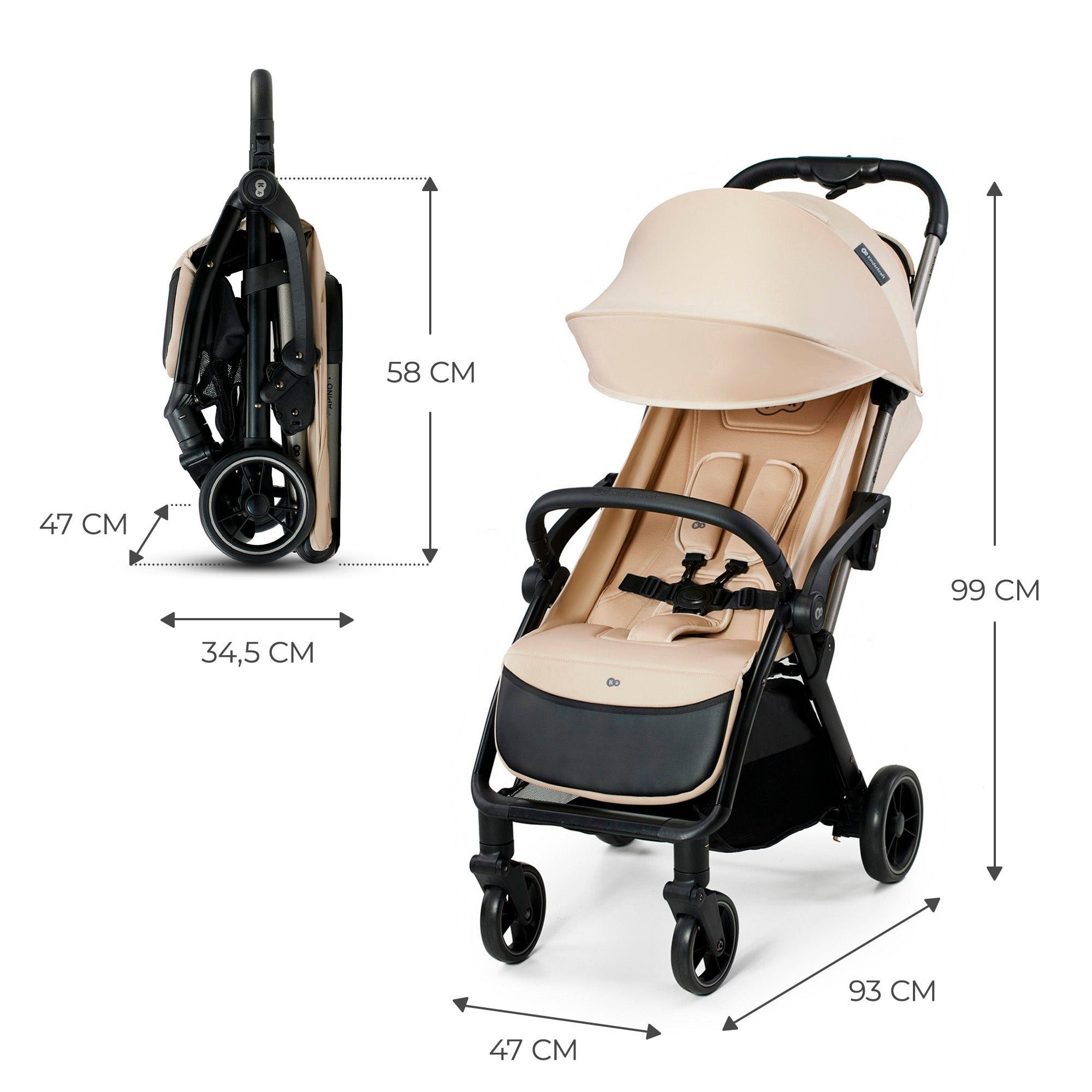 Kinderkraft APINO бебешка количка DUNE BEIGE - снимка 9