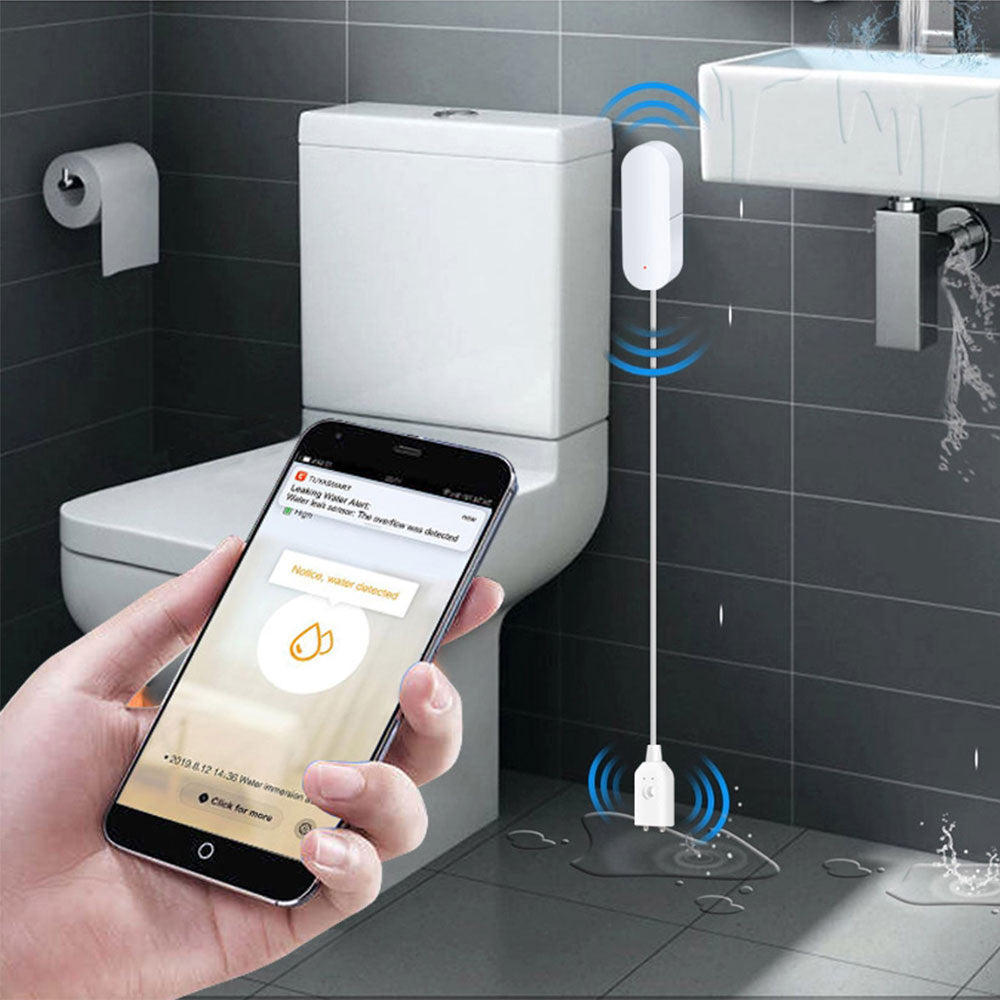 Смарт сензор No brand PST-WW002, За алармиране при наводнение, Wi-Fi, Tuya Smart, Бял - 91005