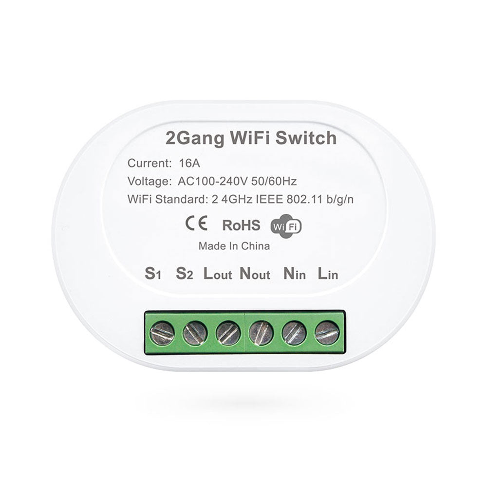 Смарт превключвател No brand PST-TMW02, 2 канала, 220V, 16A, Wi-Fi, Tuya Smart, Бял - 91022