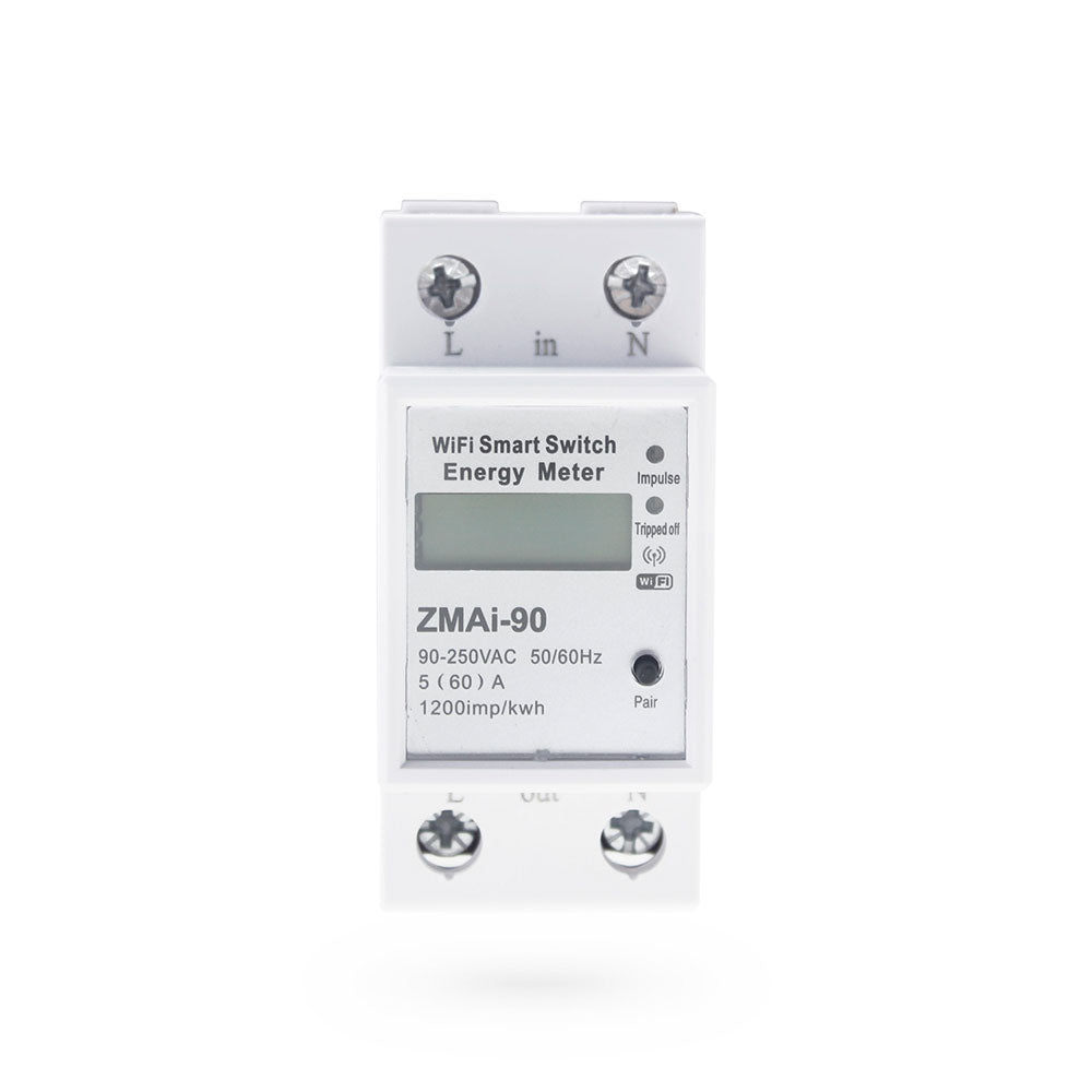 Смарт електромер No brand PST-ZMAi-90, За 35mm DIN, 220V, 60A, Wi-Fi, Tuya Smart, Бял - 91023