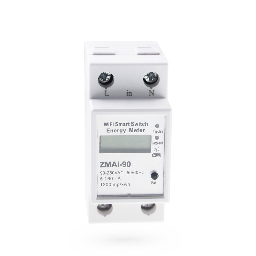 Смарт електромер No brand PST-ZMAi-90, За 35mm DIN, 220V, 60A, Wi-Fi, Tuya Smart, Бял - 91023