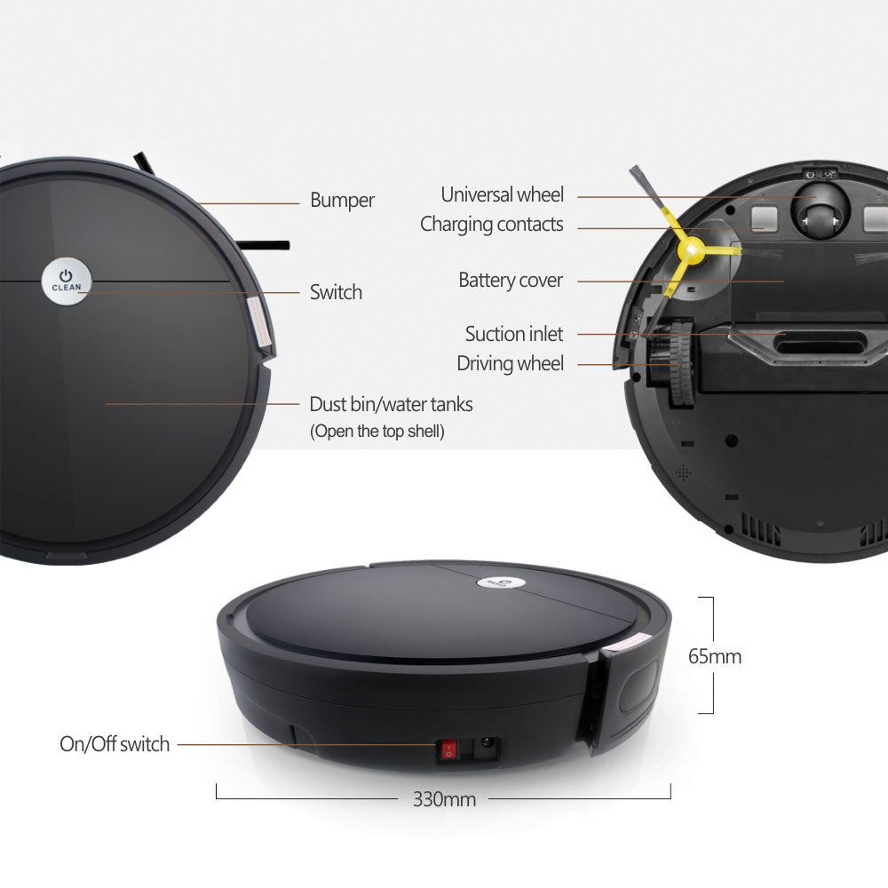Робот прахосмукачка No brand PST-M1, Wi-Fi, Tuya Smart, Черен - 91041