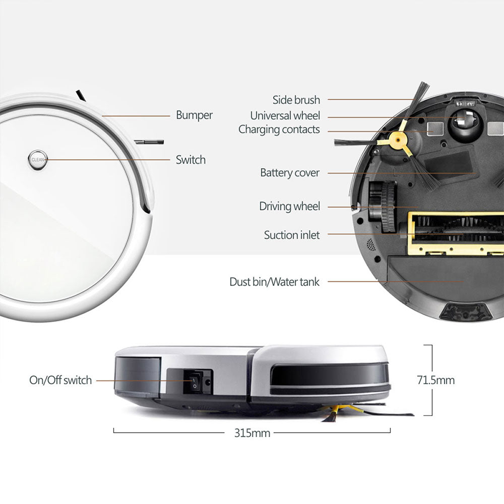 Робот прахосмукачка No brand PST-A3-C, Wi-Fi, Tuya Smart, Бял - 91042
