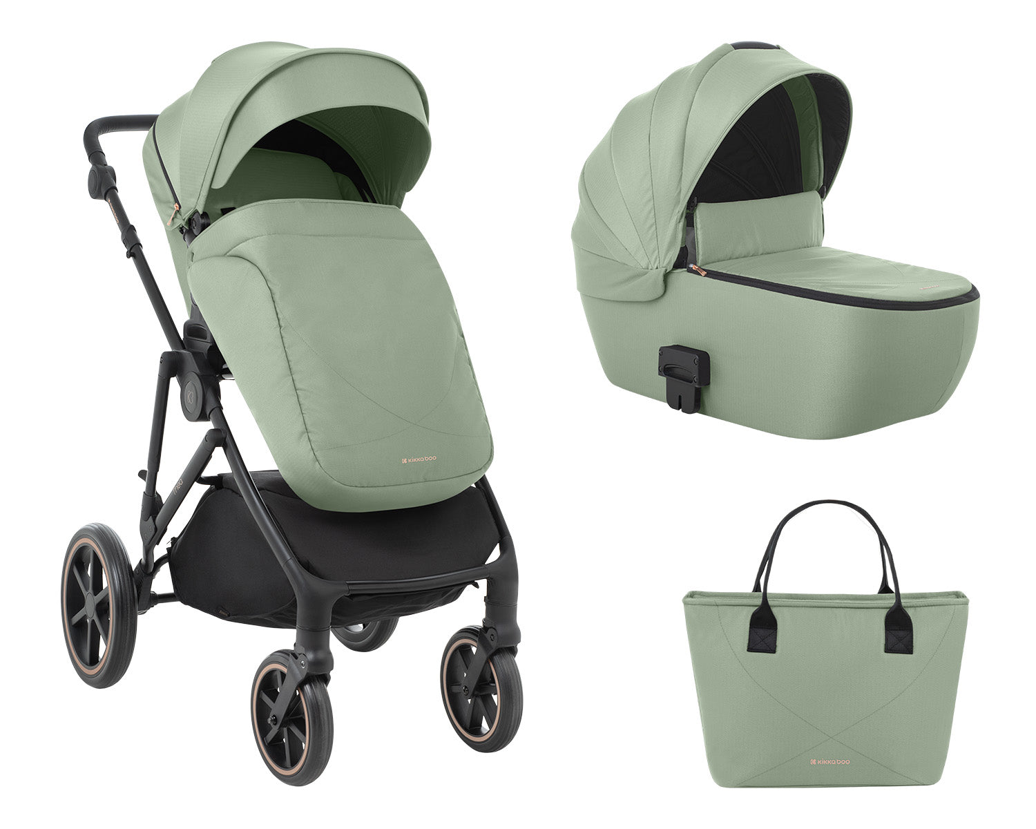Комбинирана количка 2в1 с кош за новородено Thea Army Green 2024 | Kikkaboo