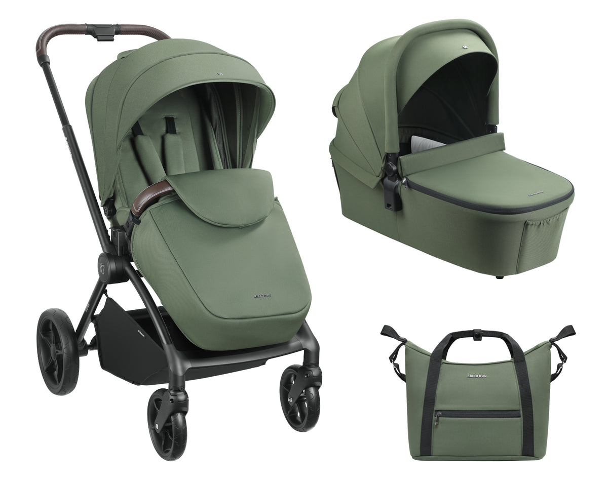 Комбинирана количка 2в1 с кош за новородено Kara Army Green 2025 | Kikkaboo
