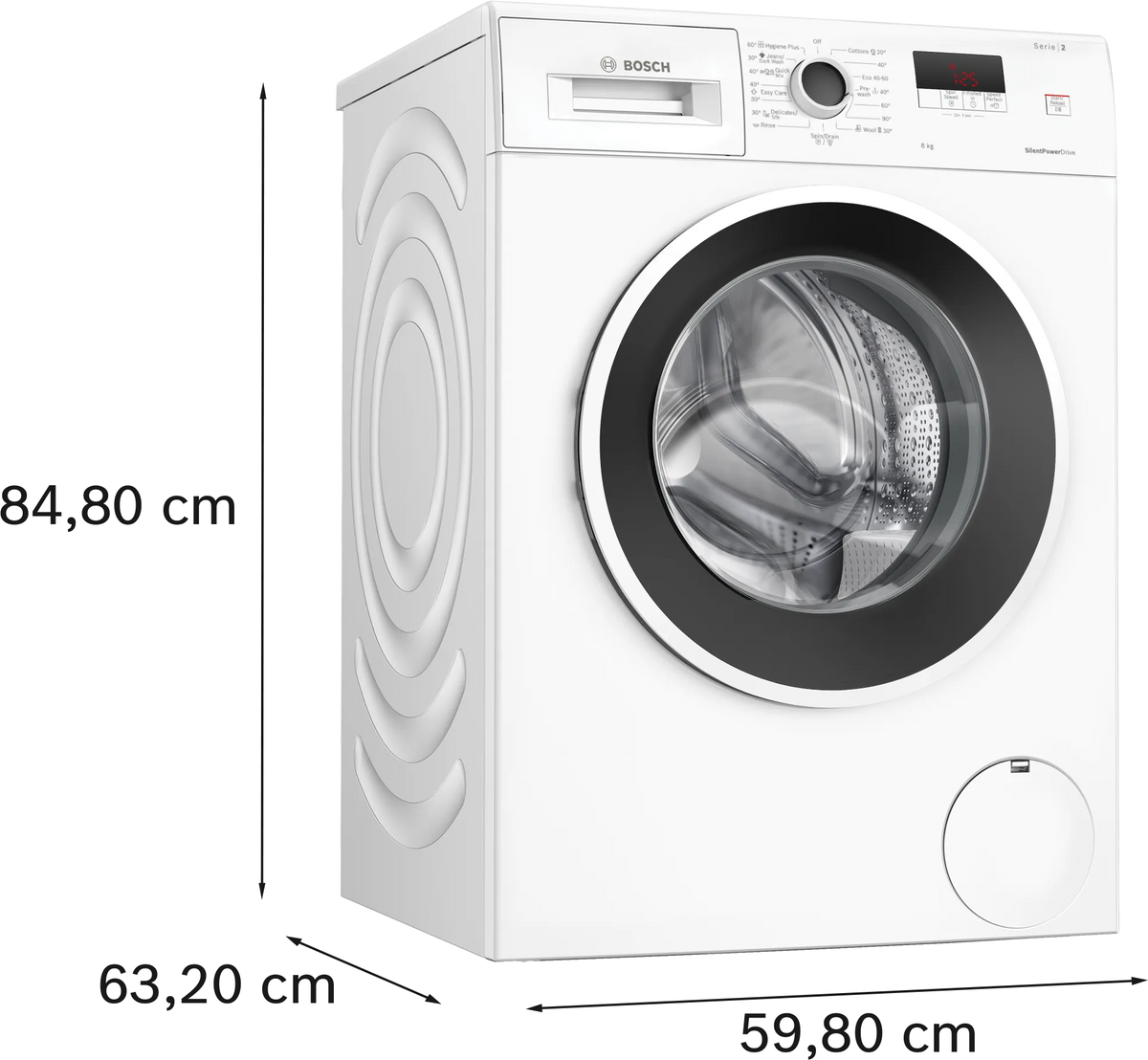 Bosch WGE03200BY Серия 2, пералня 8 кг, размери и профил