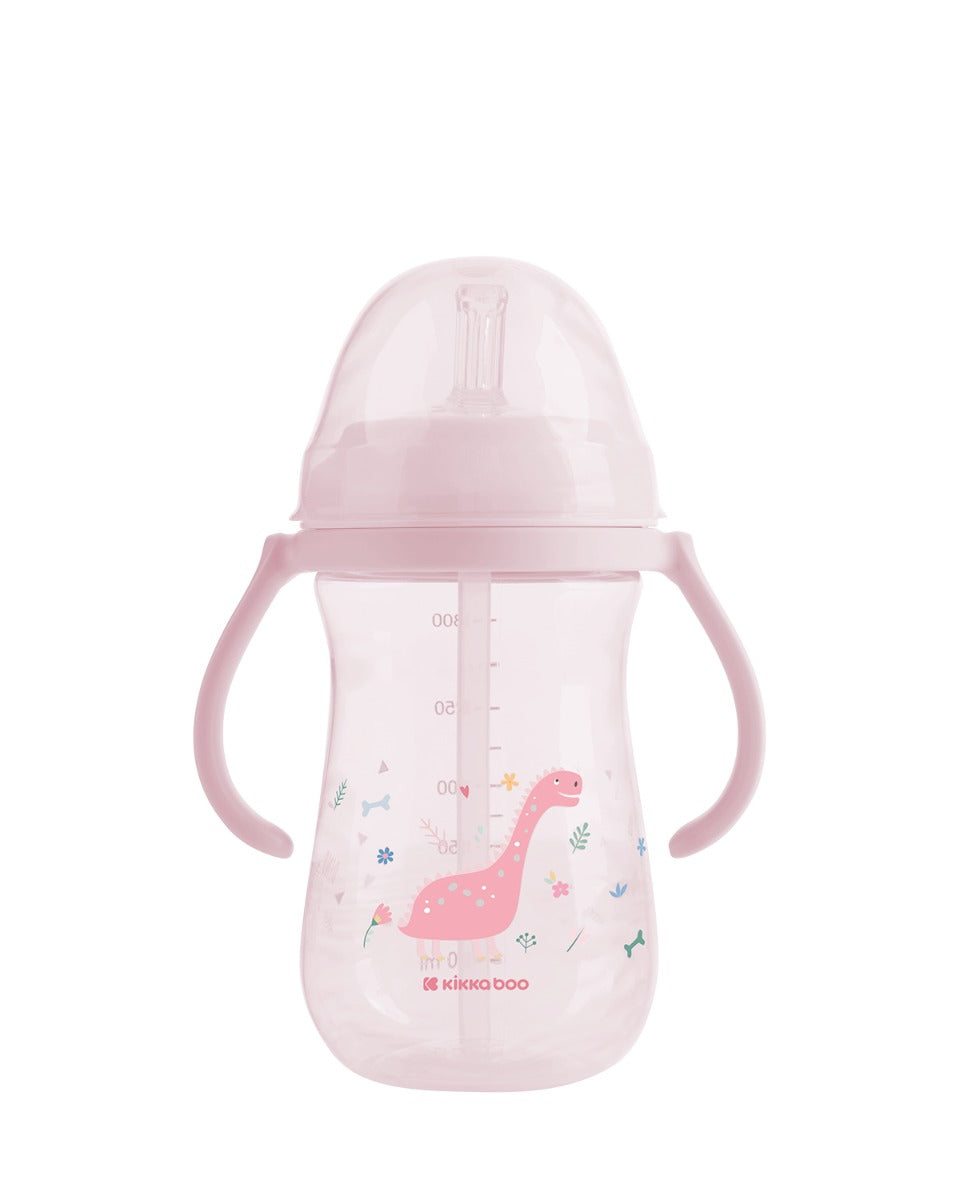 Чаша със силиконовa сламка 300мл Dino World Pink | Kikkaboo