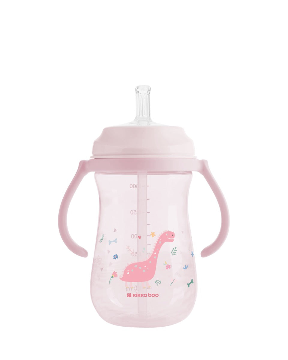 Чаша със силиконовa сламка 300мл Dino World Pink - снимка 2