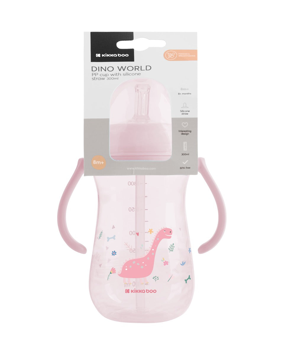 Чаша със силиконовa сламка 300мл Dino World Pink - снимка 3