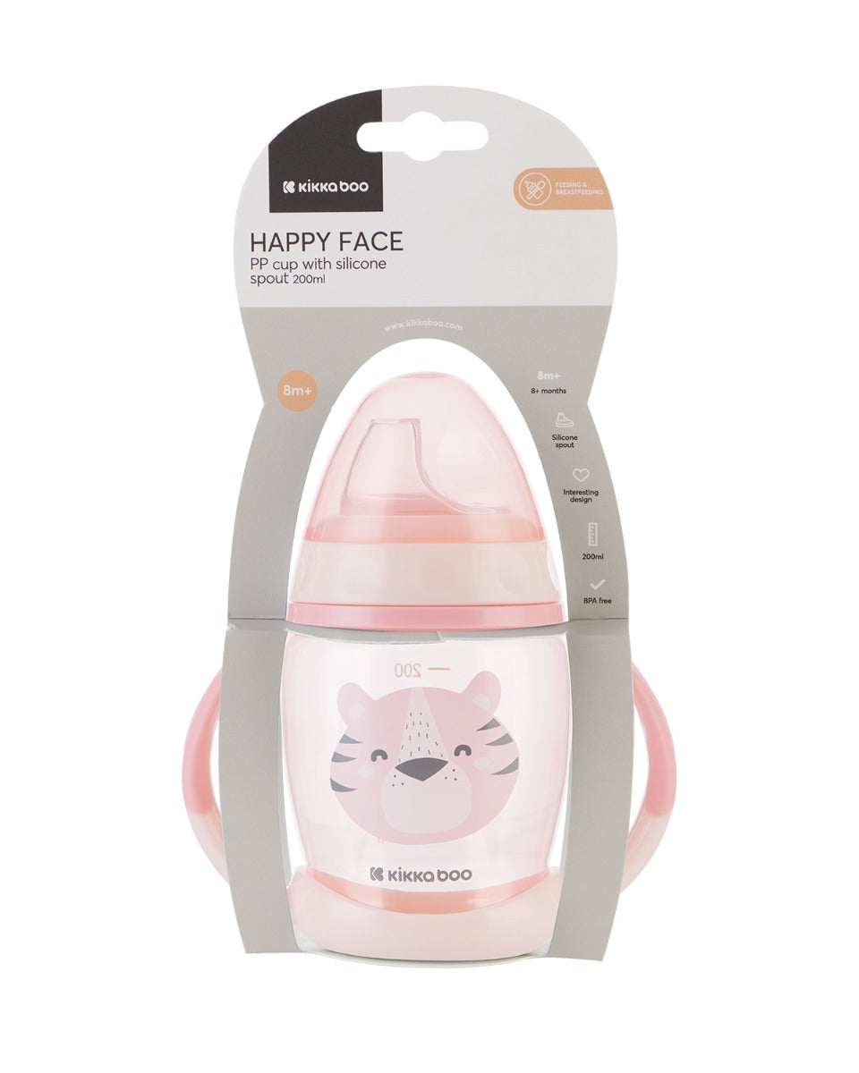 Чаша със силиконов накрайник 200мл Happy face Pink - снимка 3
