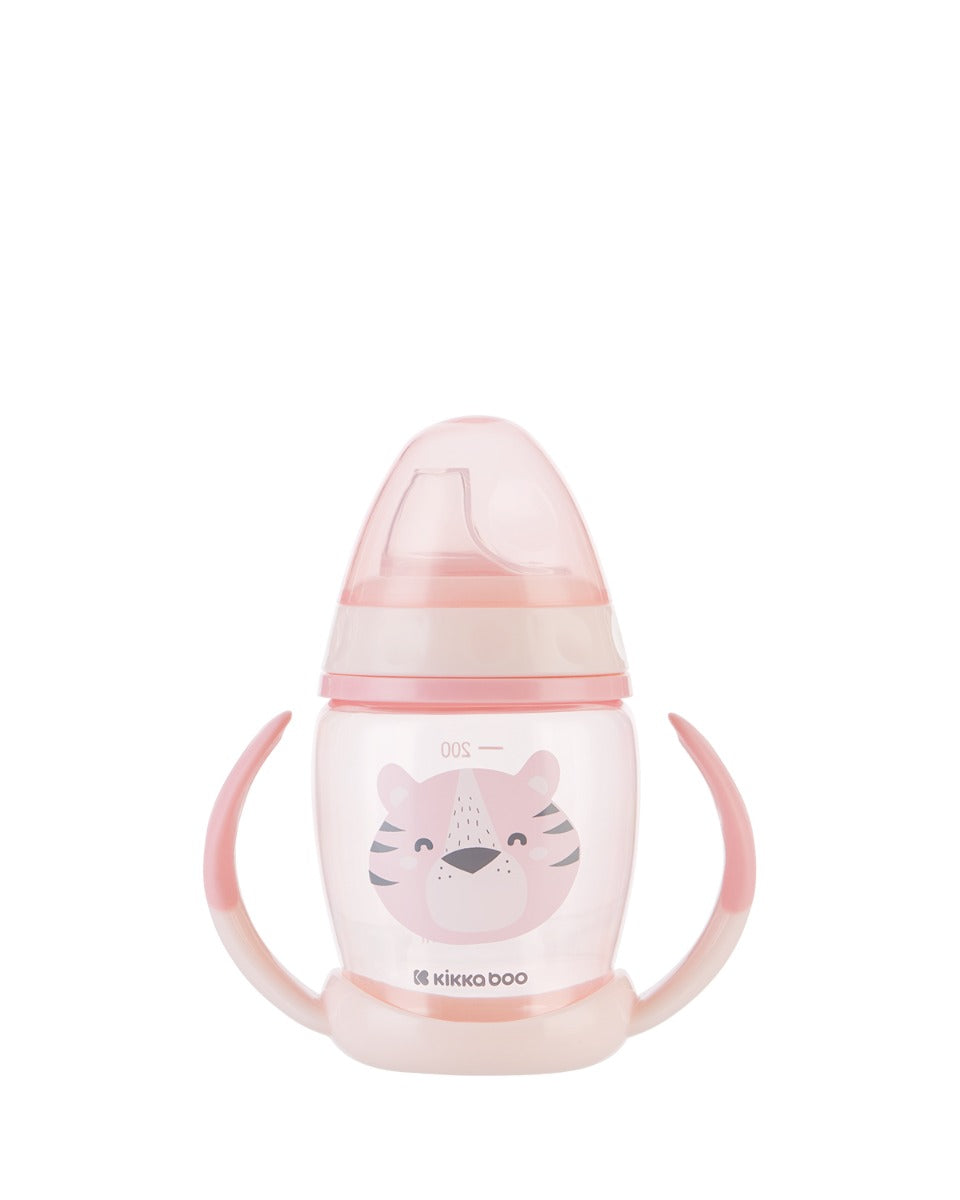 Чаша със силиконов накрайник 200мл Happy face Pink | Kikkaboo