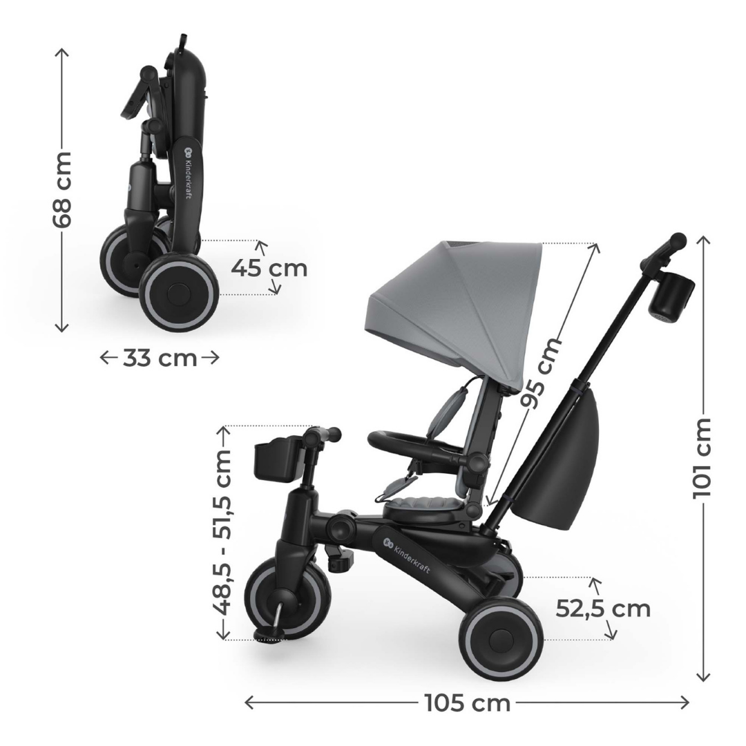 KinderKraft JAZZ 3 сгъваема триколка СИВА - снимка 16