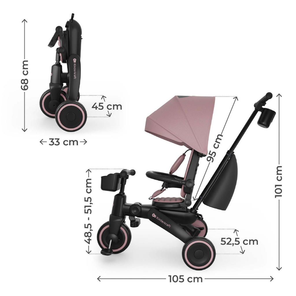 KinderKraft JAZZ 3 сгъваема триколка РОЗОВА - снимка 3
