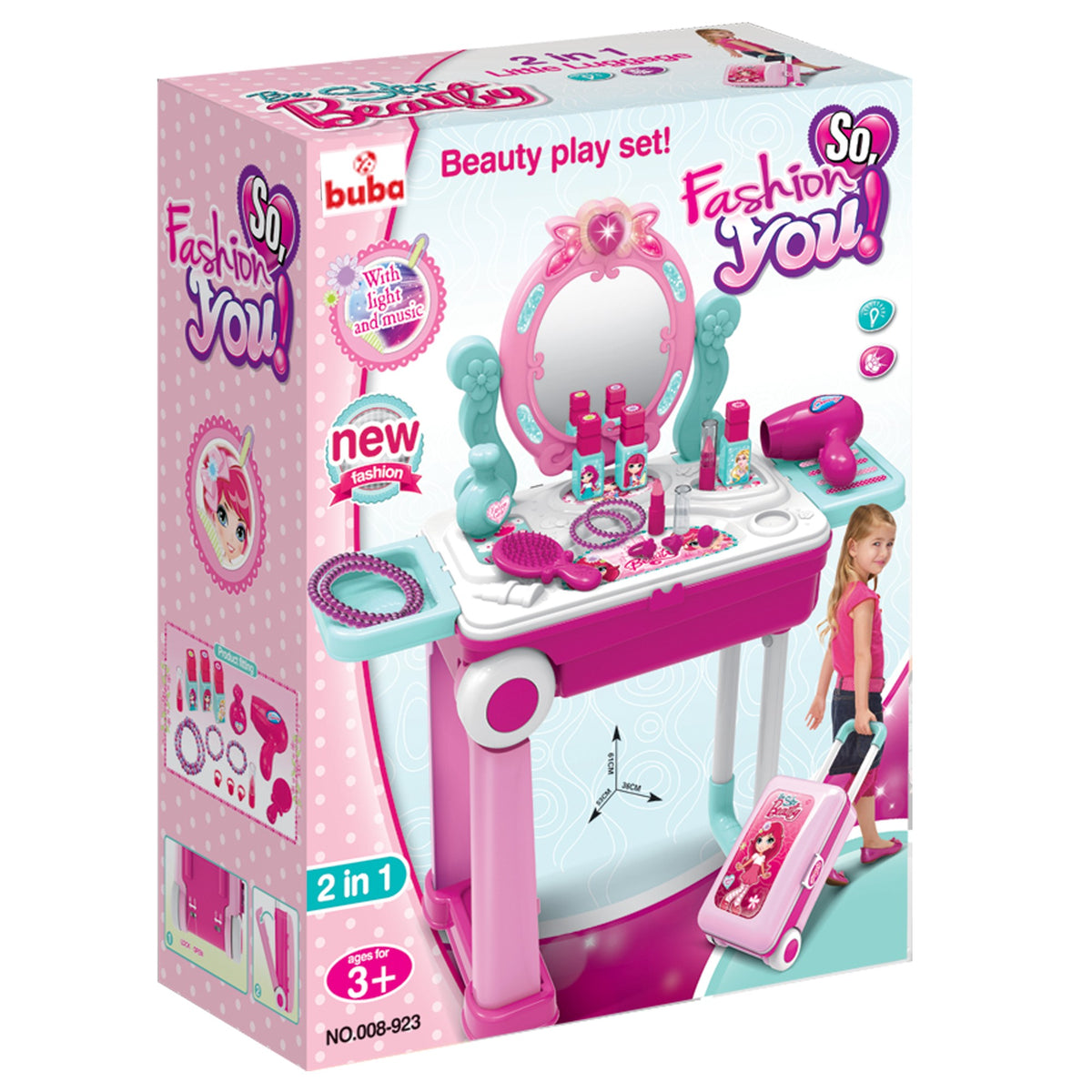 Комплект за игра тоалетка Buba 008-923A, Куфар, Розова - снимка 2
