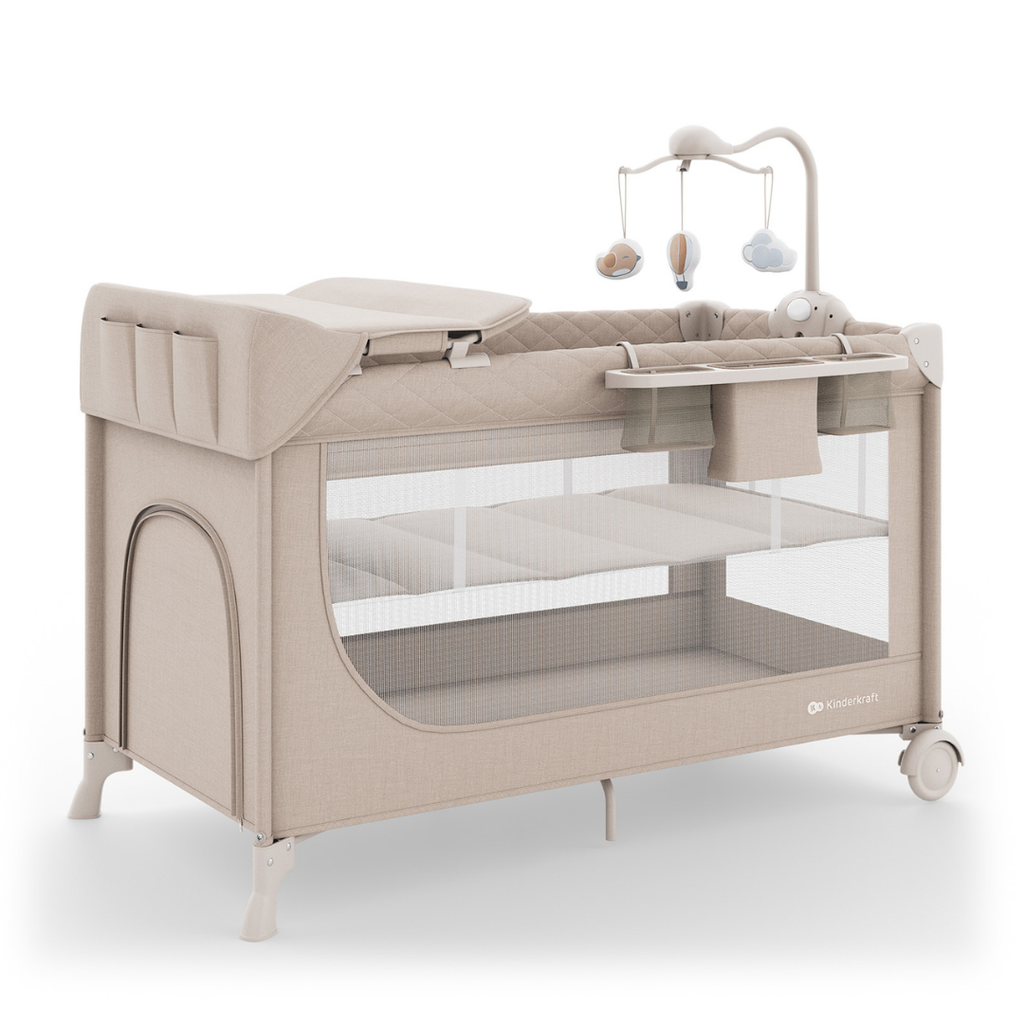 Kinderkraft LEODY UP сгъваема бебешка кошара с аксесоари BEIGE - снимка 2