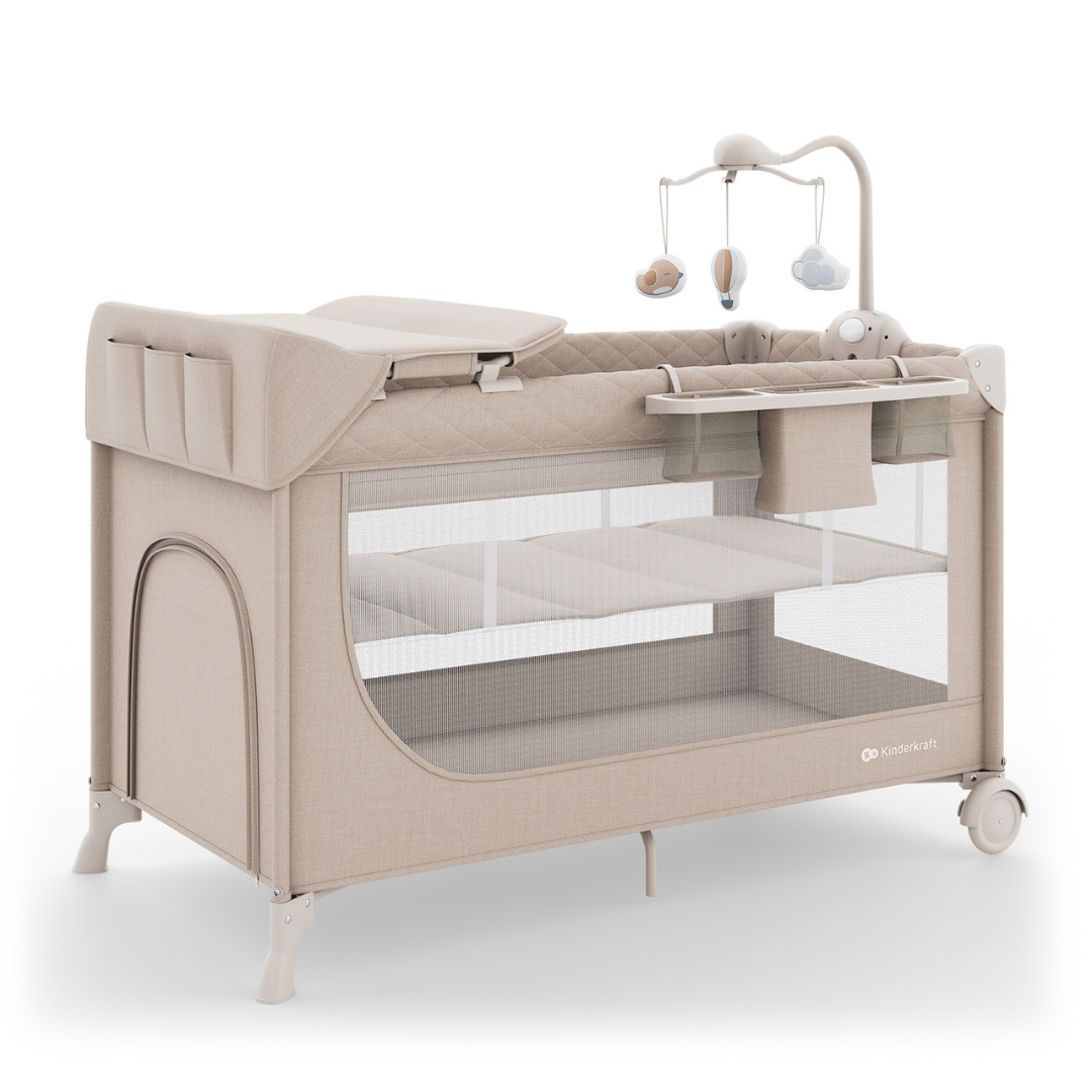 Kinderkraft LEODY UP сгъваема бебешка кошара с аксесоари BEIGE - снимка 2