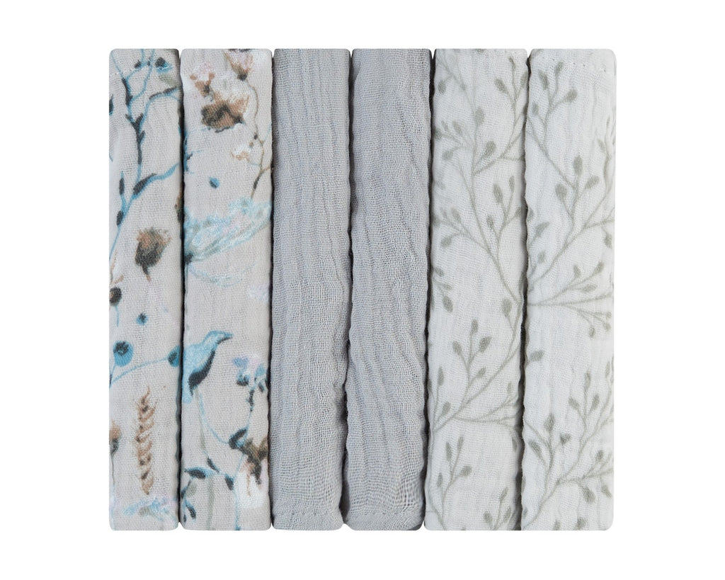 Комплект 6 бр муселинови кърпички 30х30 см Dreamy Fields Grey | Kikkaboo