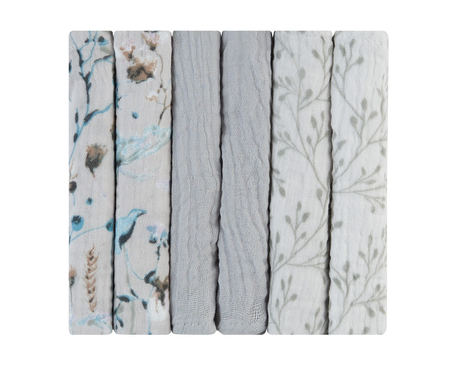 Комплект 6 бр муселинови кърпички 30х30 см Dreamy Fields Grey | Kikkaboo