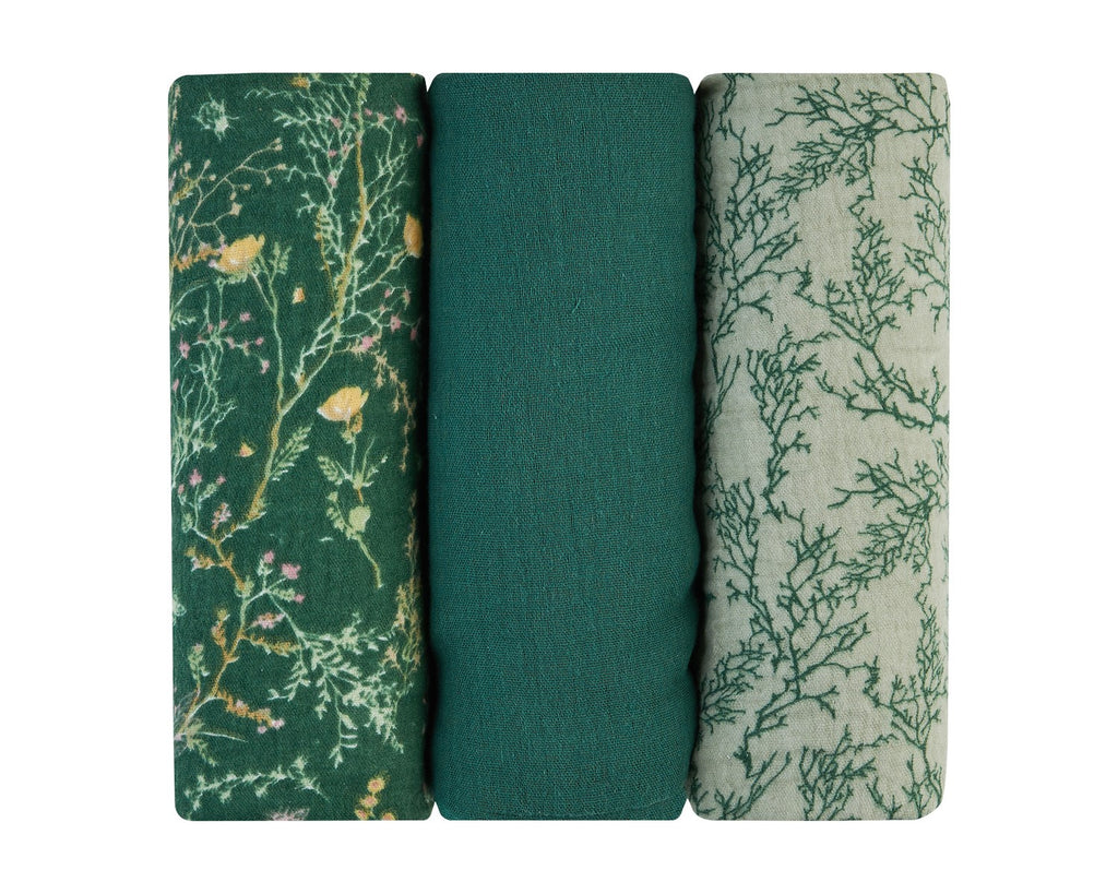 Комплект 3 бр муселинови пелени 75х75 см Secret Garden Green | Kikkaboo