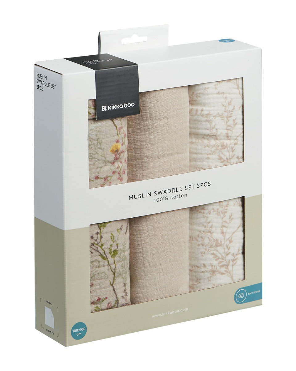Комплект 3 бр муселинови пелени 100х100 см Secret Garden Beige - снимка 2