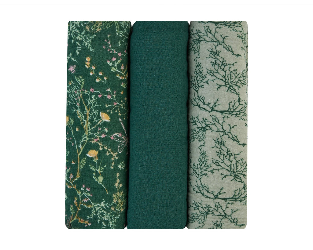 Комплект 3 бр муселинови пелени 100х100 см Secret Garden Green